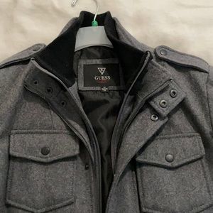 GUESS Wool Coat with Inner Zip Up Vest Lining